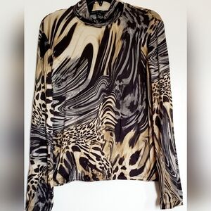Yansi Fugel Swirl and Leopard Print Long Sleeve Top
